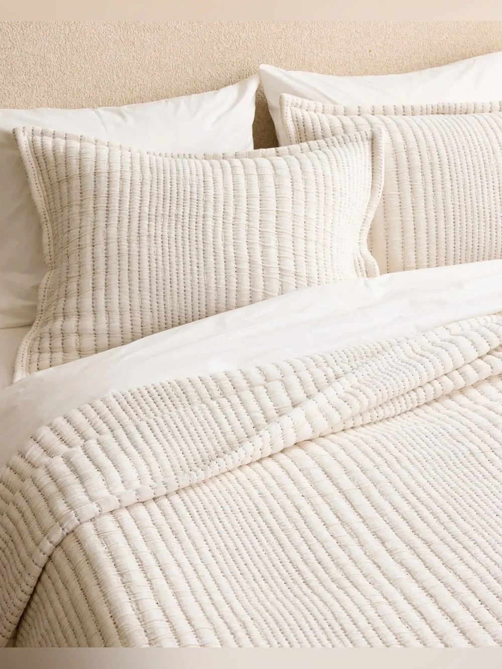 New Quince Organic Cotton Channel Stitch Coverlet Full/Queen Color Undyed